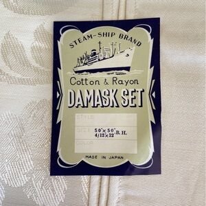 New in Box Vintage Ivory Damask Tablecloth and Napkin Set - 50” x 50” - 1950s